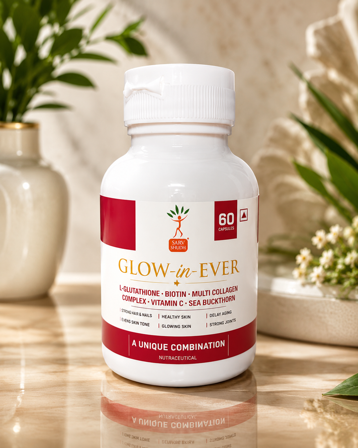 GLOW-in-EVER Skin Glow & Hair Wellness Capsules | L-Glutathione, Biotin, Multi Collagen, Vitamin C & Sea Buckthorn | 60 Capsules - SARV SHUDH TRIMEX PRIVATE LIMITED