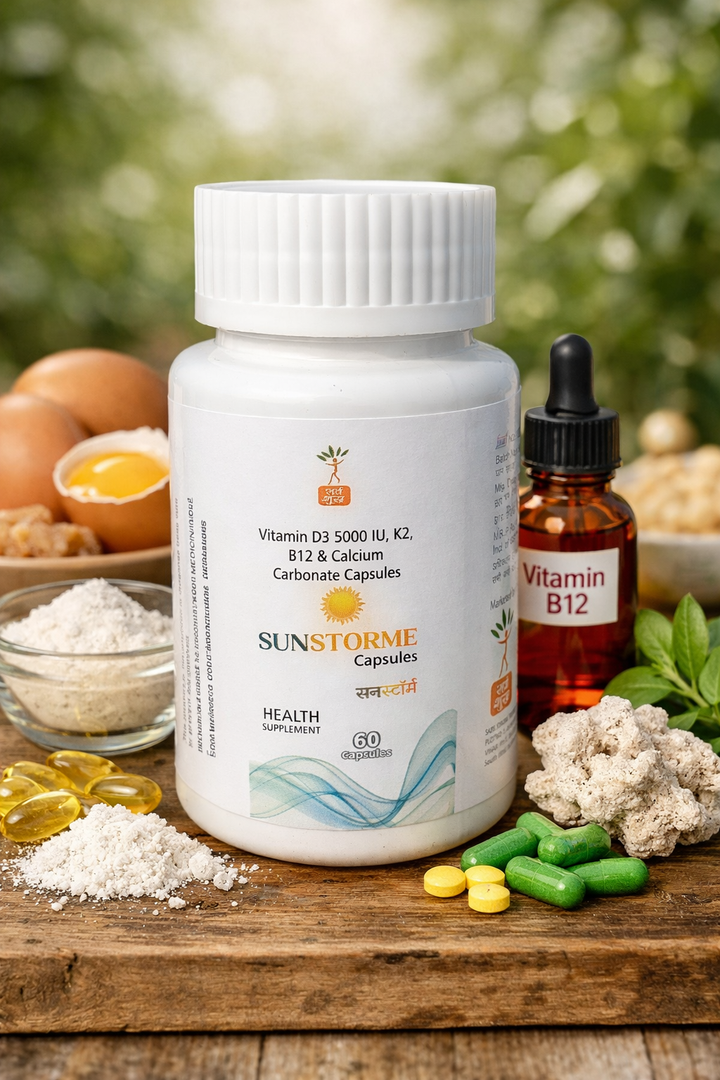 SUNSTORME VITAMIN D3 5000 IU, K2, B12, & CALCIUM CARBONATE CAPSULES| FREE SHIPPING ON PACK OF 2