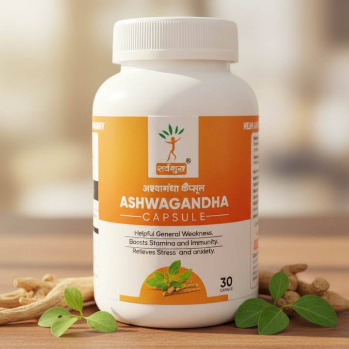 HELPS REDUCE STRESS & PROMOTES RELAXATION, SUPPORTS ENERGY, STAMINA & VITALITY | SARVSHUDH ASHWAGANDHA CAPSULE - SARV SHUDH TRIMEX PRIVATE LIMITED