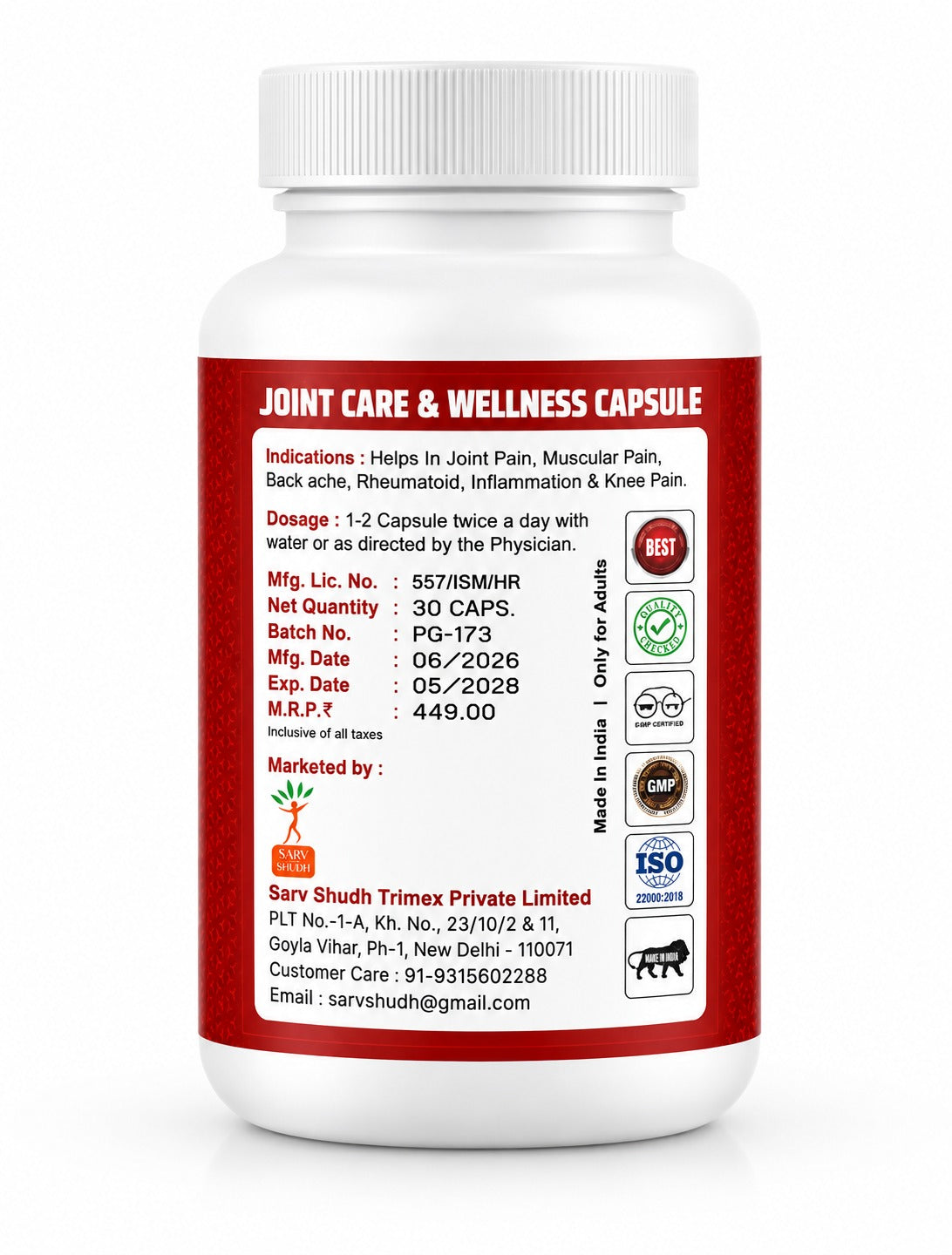 ARTHRITIS JOINT PAIN RHEUMATOID PAIN BACK ACHE AND INFLAMMATION CAPSULE I SARVSHUDH ARTHRITAID - SARV SHUDH TRIMEX PRIVATE LIMITED